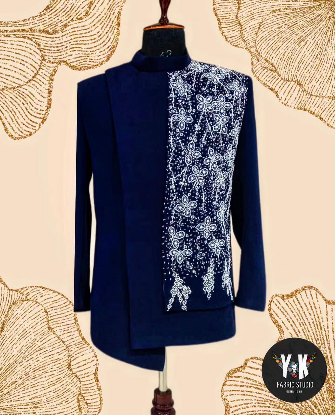 Navy Pearl Blossom Drape Jodhpuri