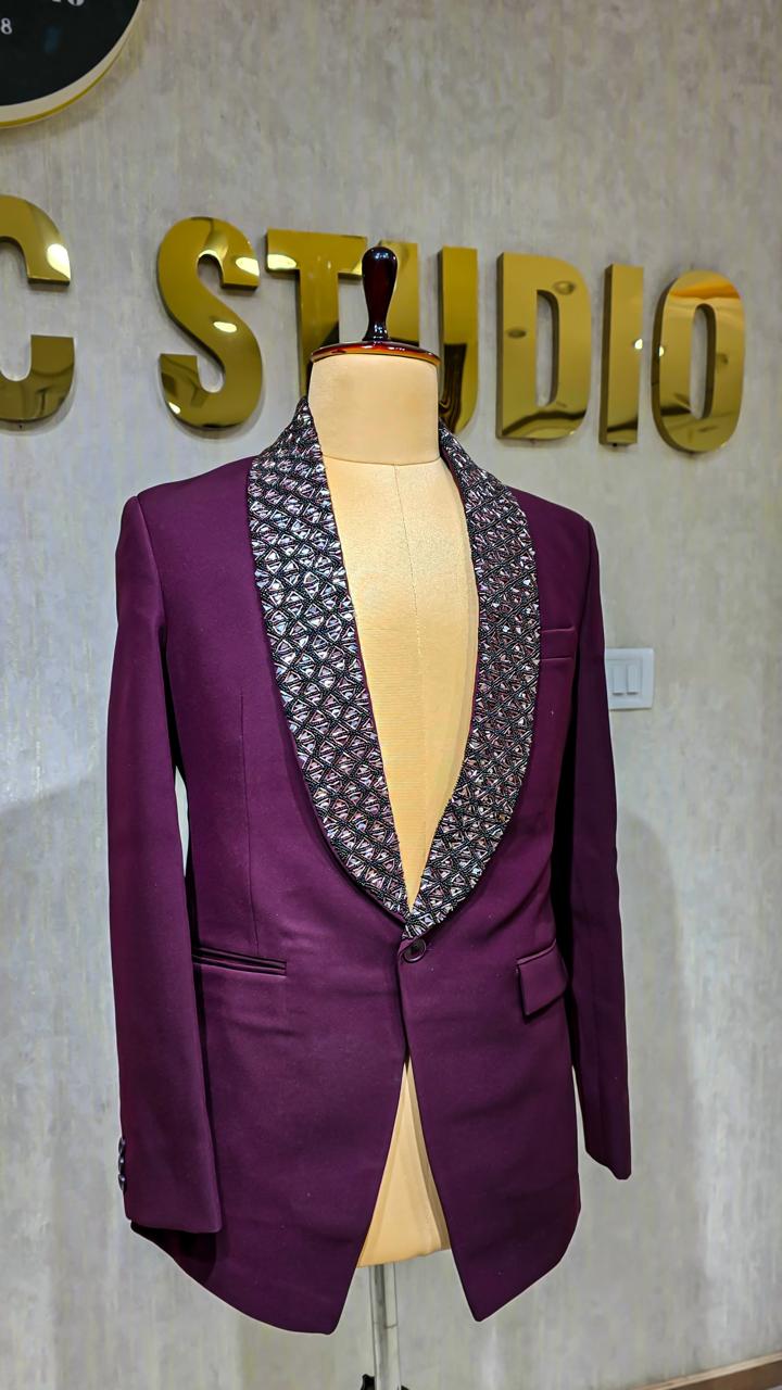 Wine Crystal Shawl Lapel Tuxedo