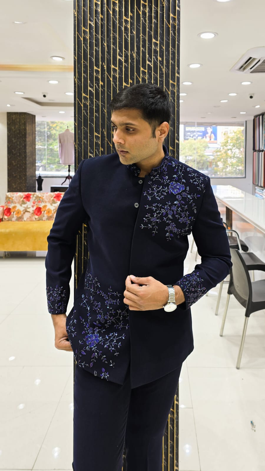 Midnight Floral Bandhgala Set