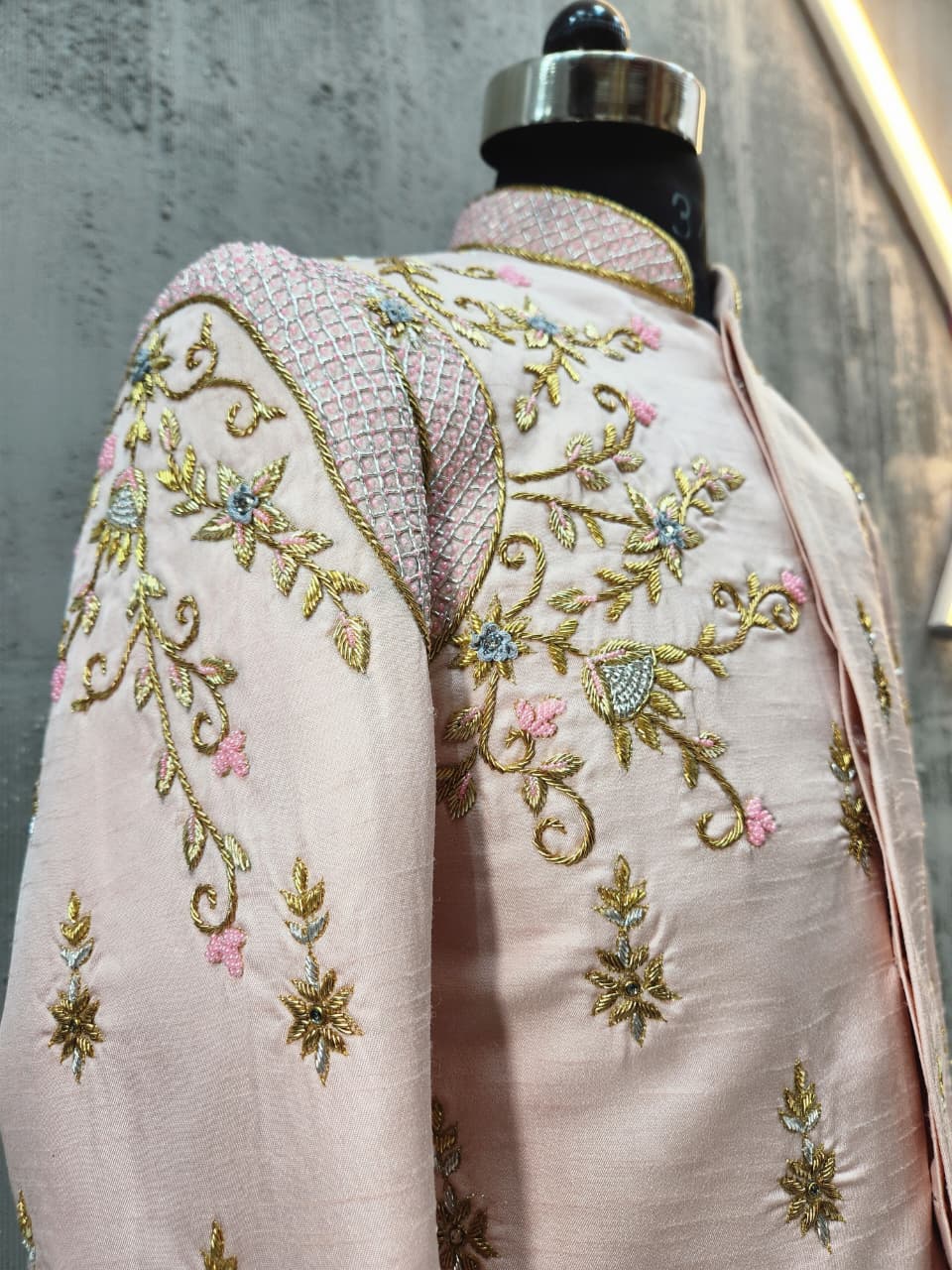 Blush Pink Pastel Zardozi Sherwani