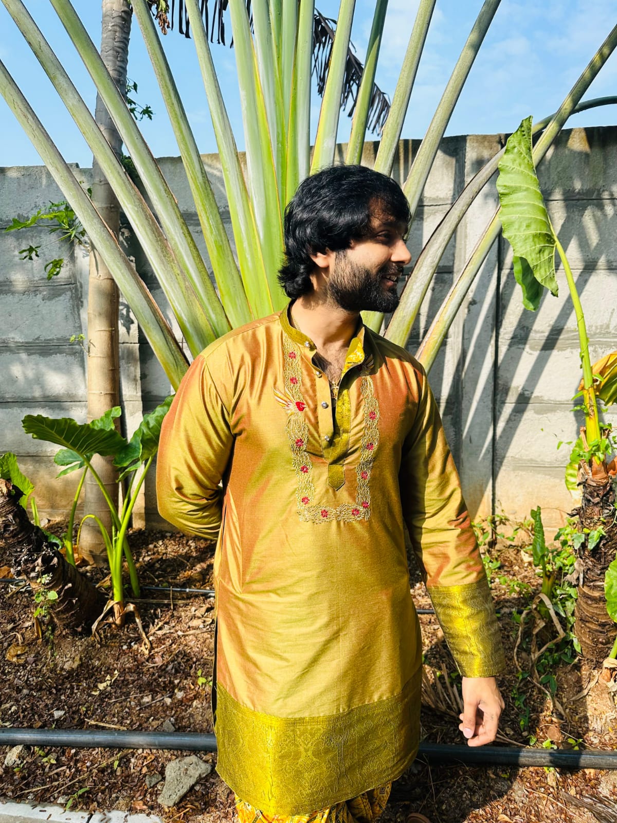 Olive Mehendi Silk Kurta
