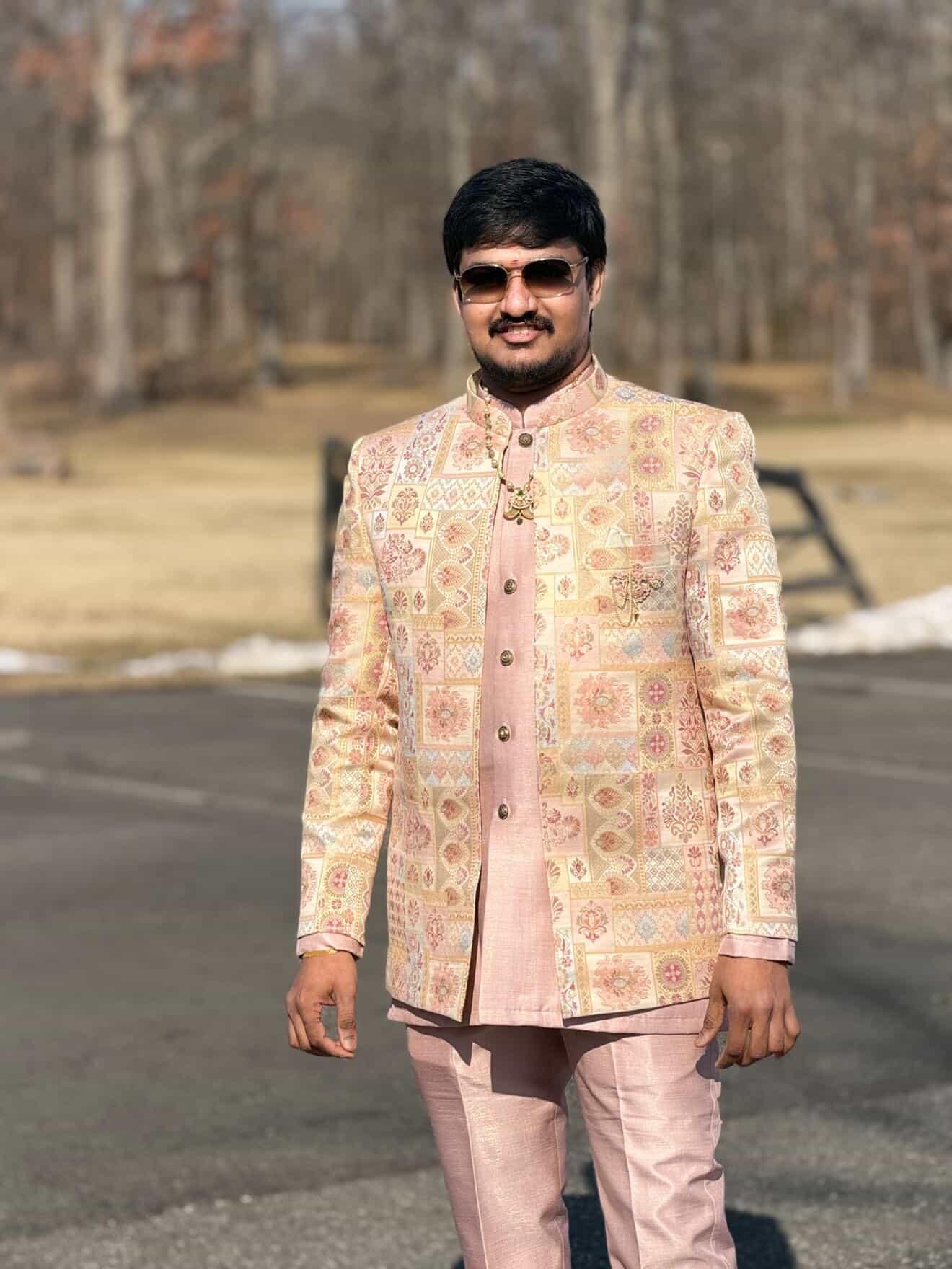 Peach Brocade Patchwork Jodhpuri