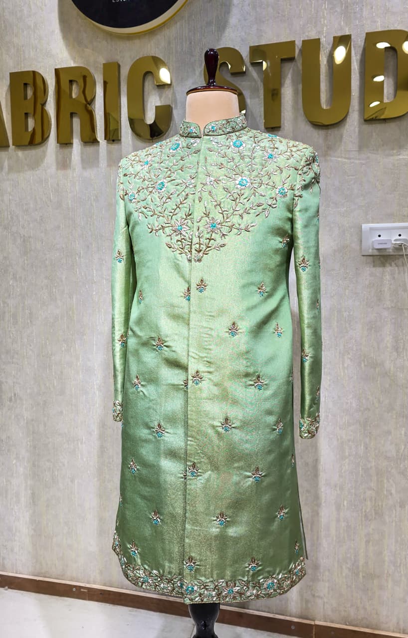 Pista Green Turquoise Zardozi Sherwani