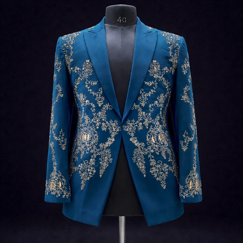 Teal Vine Zardozi Blazer