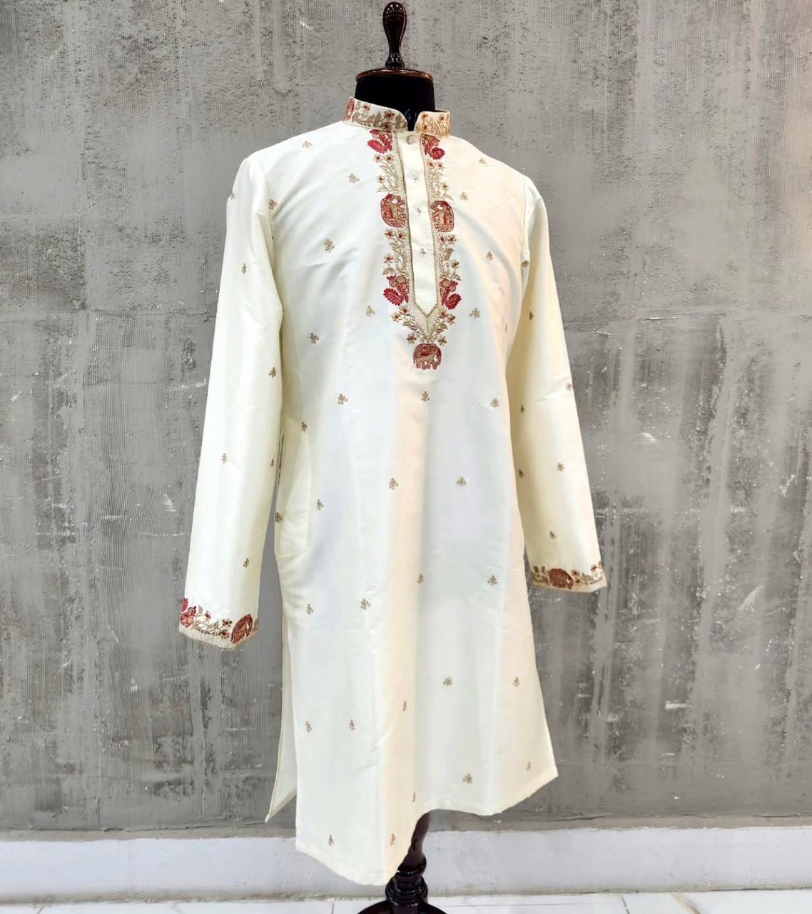 Ivory Elephant Zardozi Kurta