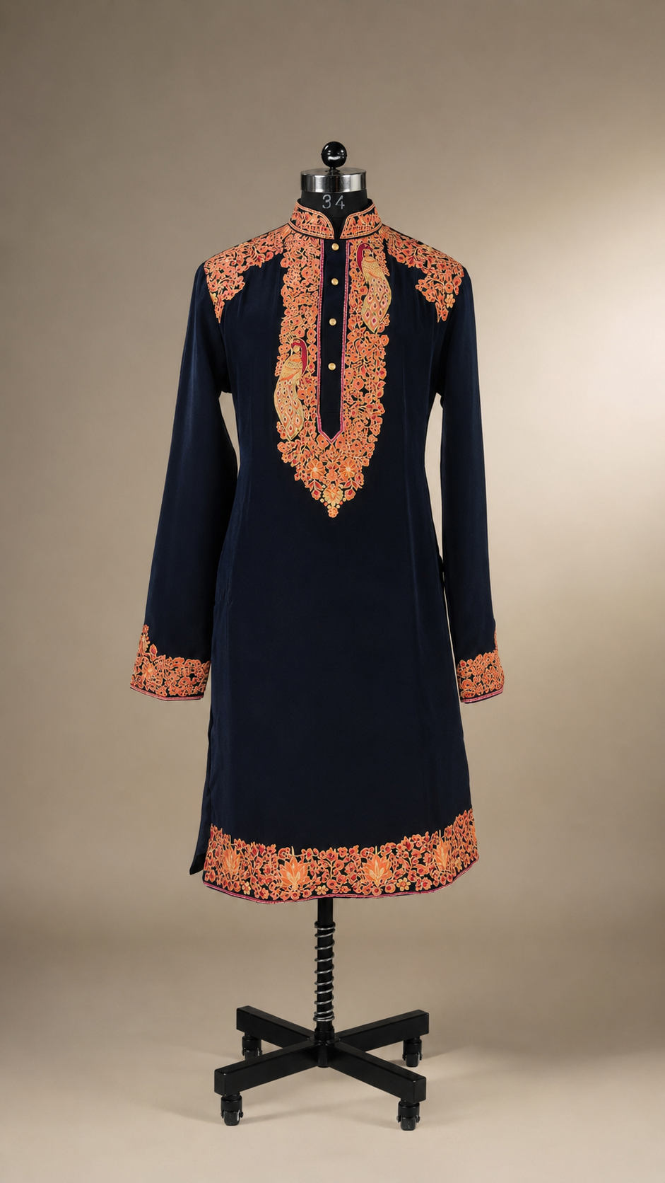 Midnight Navy Peacock Kashmiri Kurta