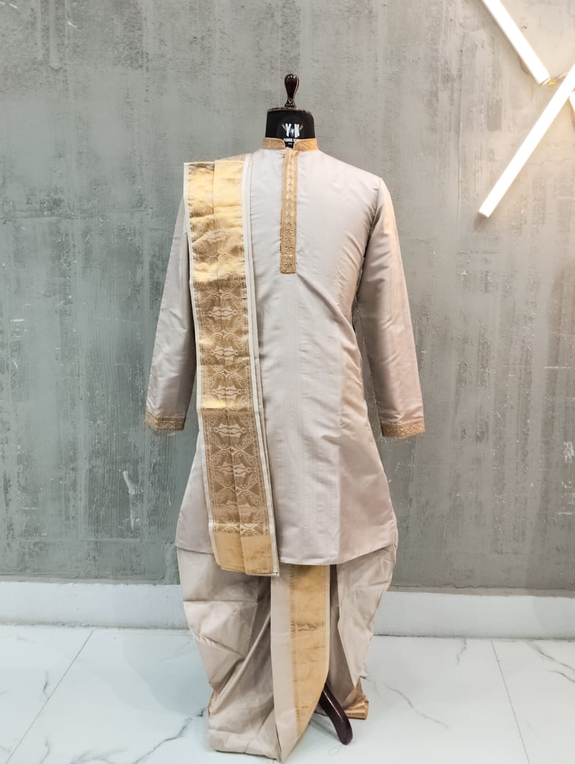 Stone Grey Banarasi Kurta Set
