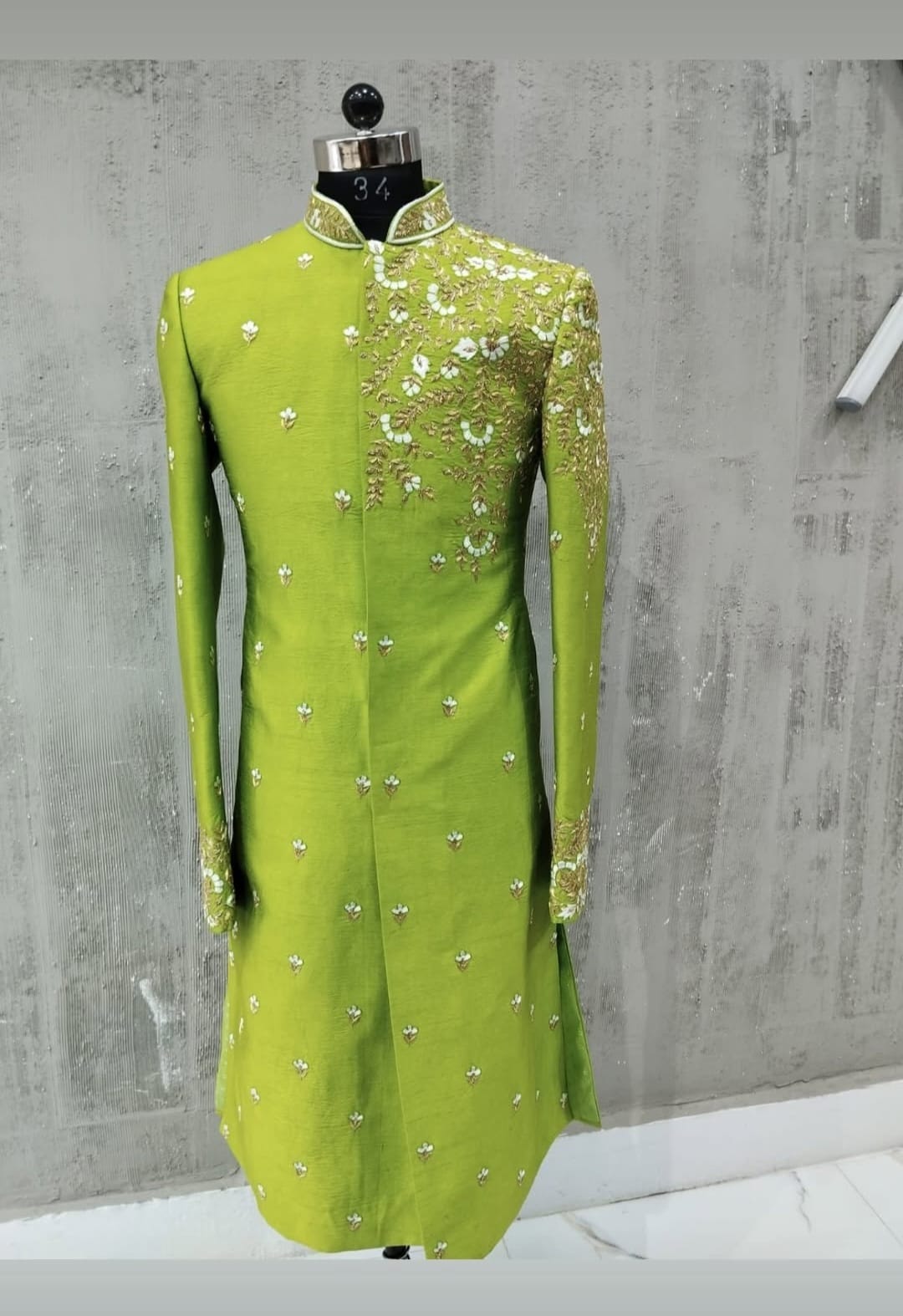 Lime Green Zardozi Sherwani