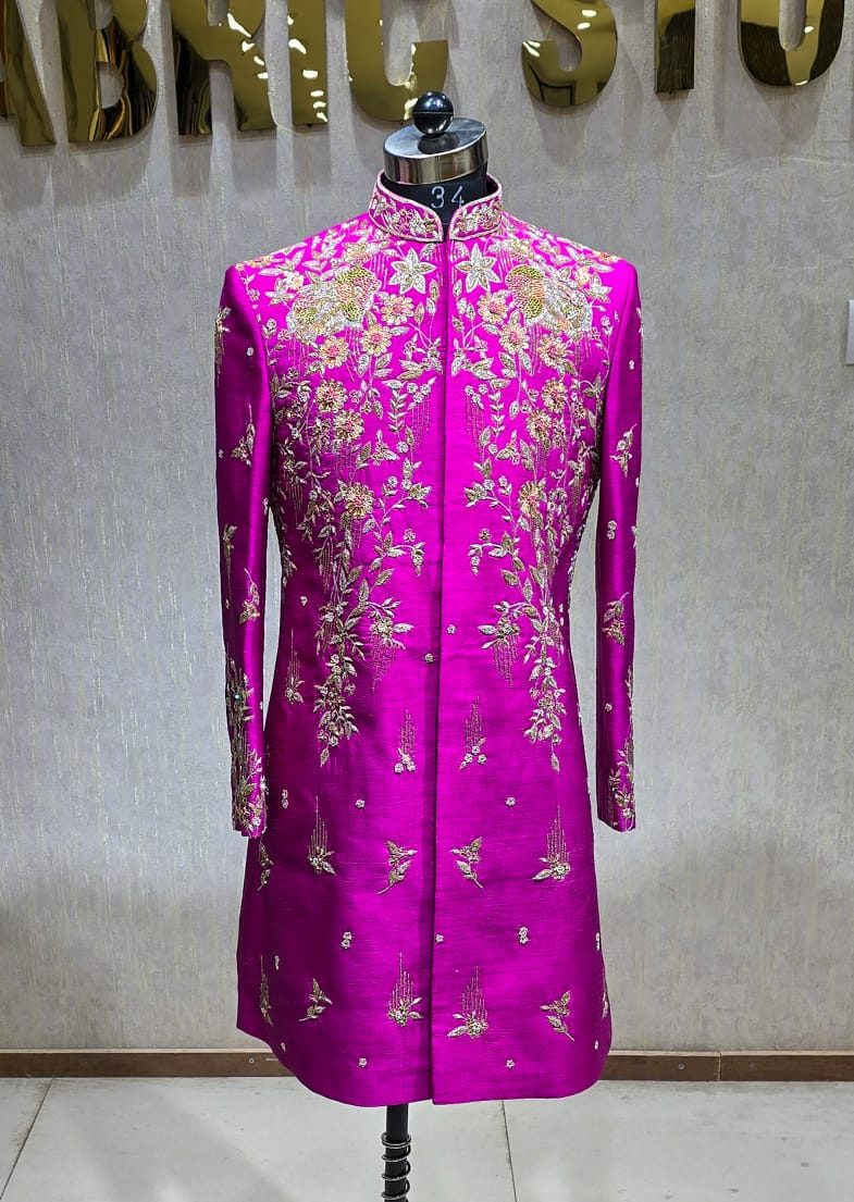 Magenta Floral Zardozi Sherwani