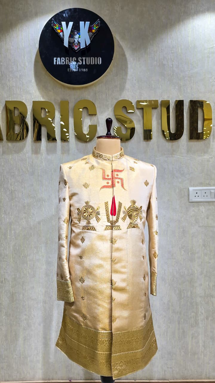 Cream Divine Symbols Sherwani