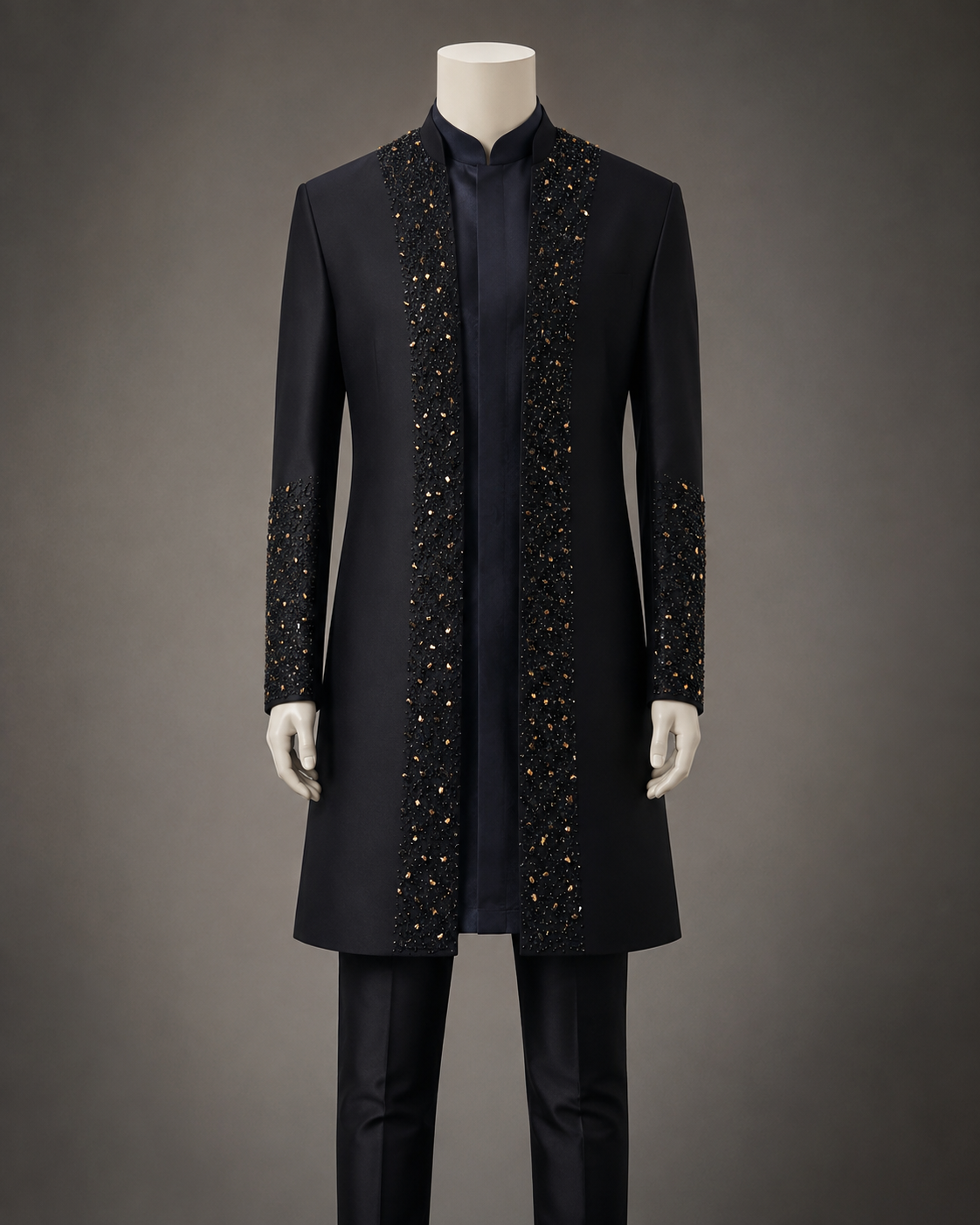 Midnight Bead Panel Long Jodhpuri