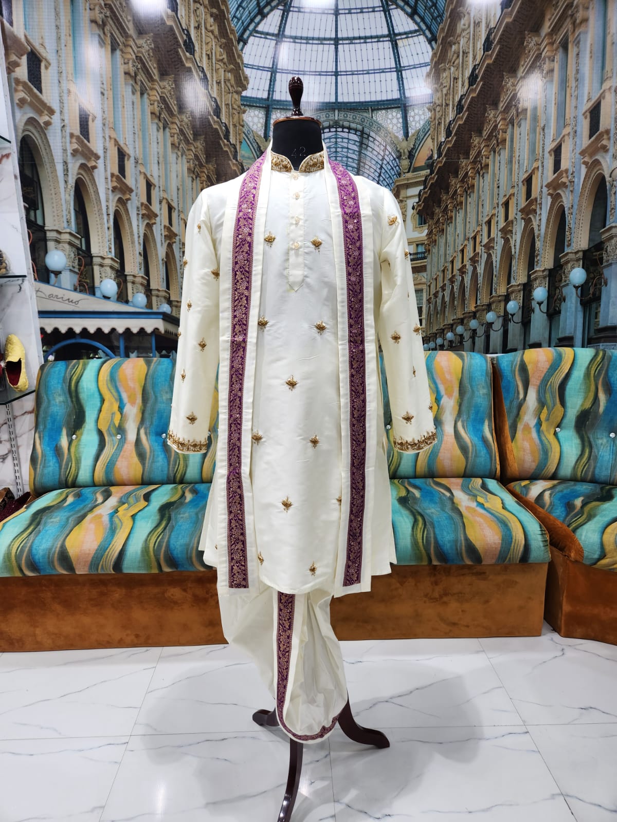Ivory Magenta Zari Pancha Kurta