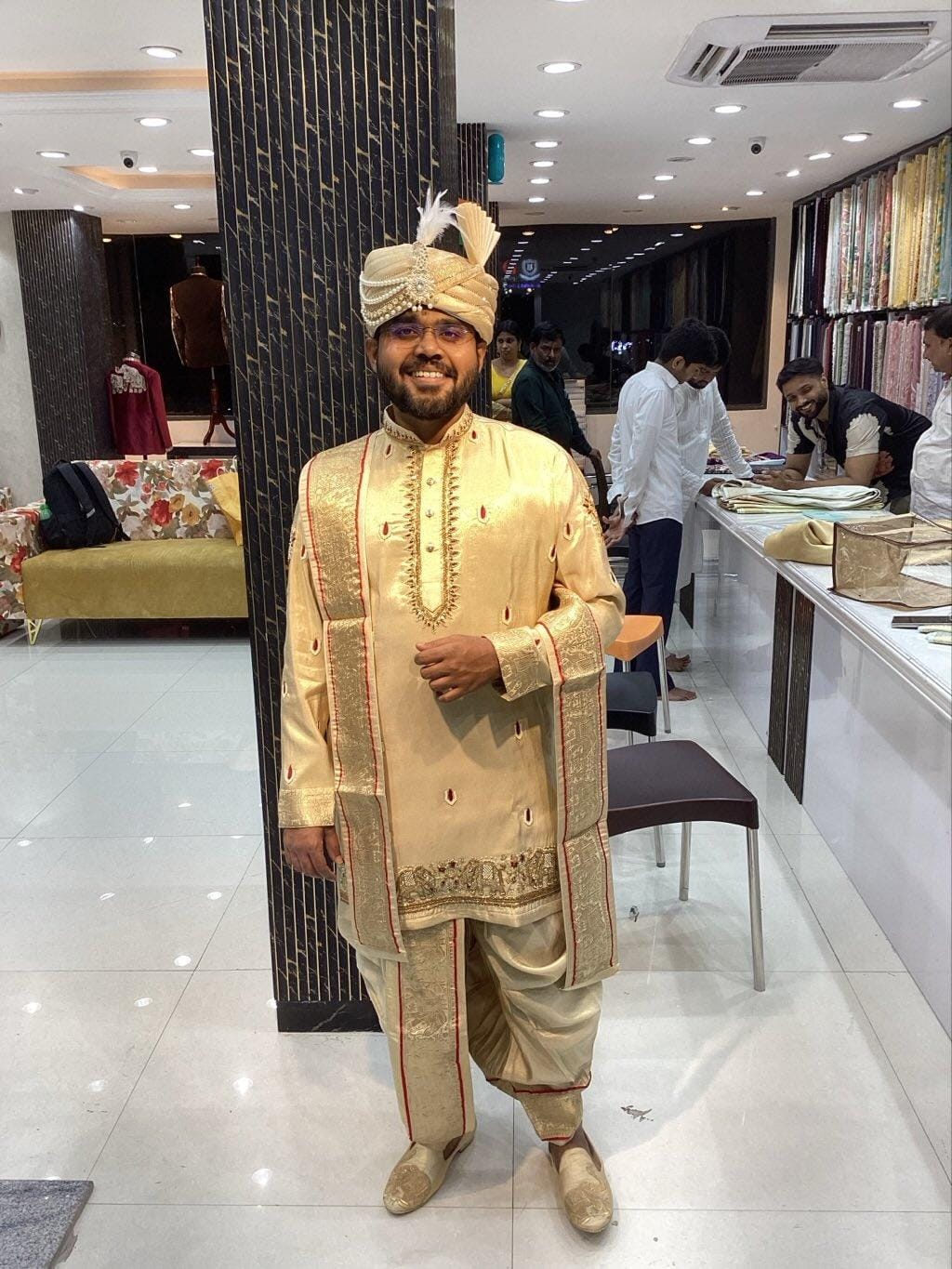 Gold Teardrop Sherwani Kurta