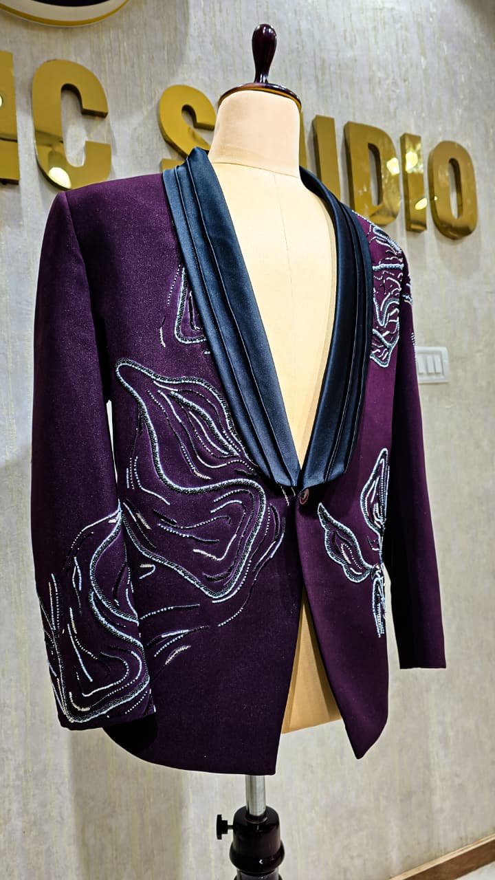Wine Tuxedo Shawl Blazer