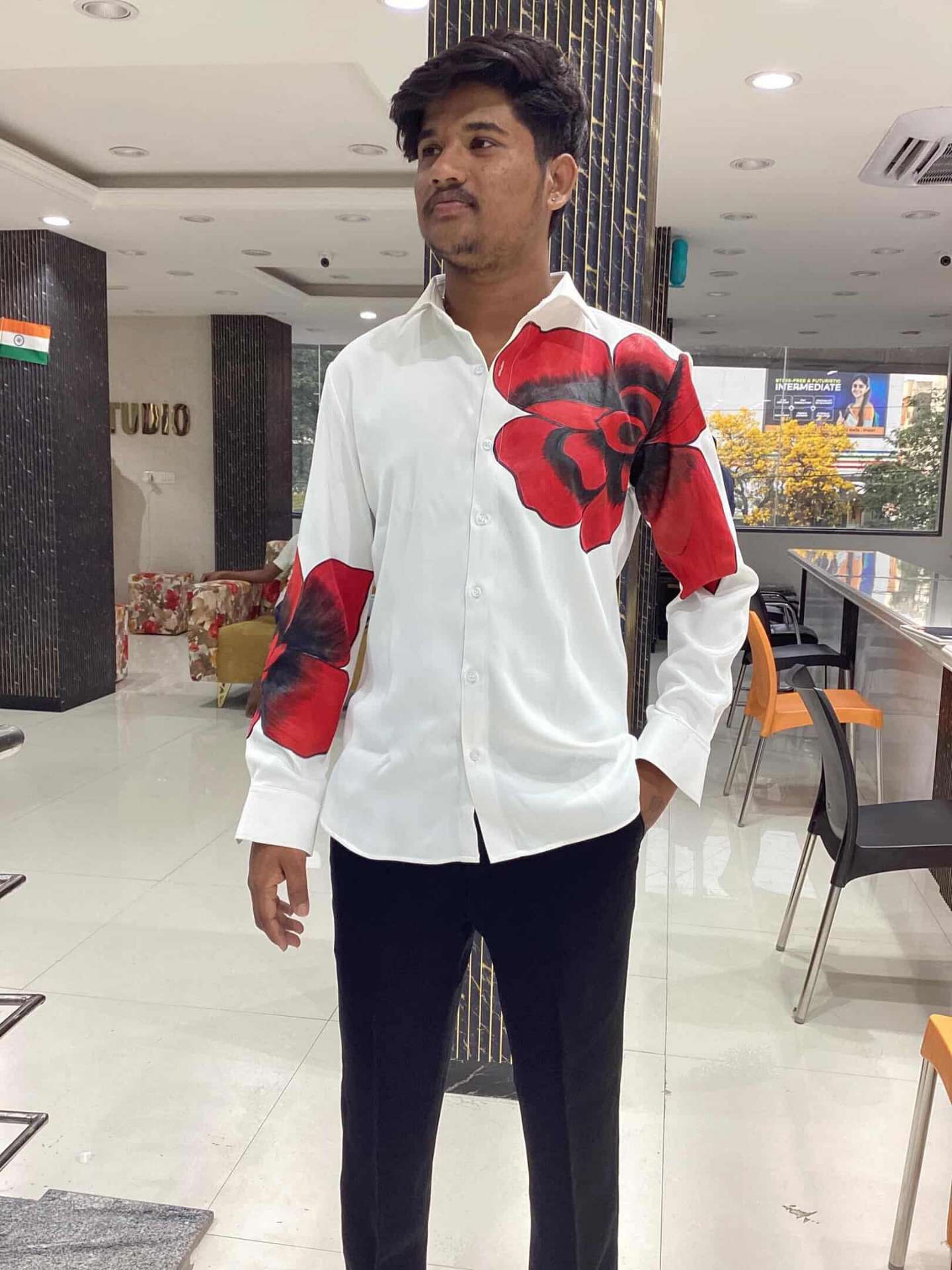 Ivory Red Poppy Art Shirt