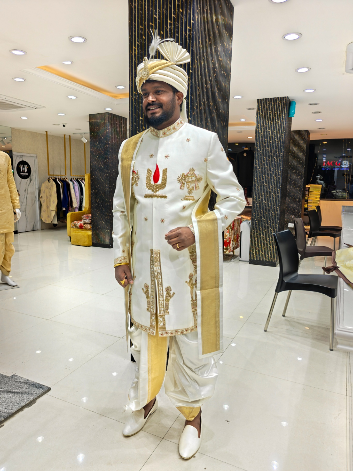 Ivory Gold Balaji Dhoti Sherwani
