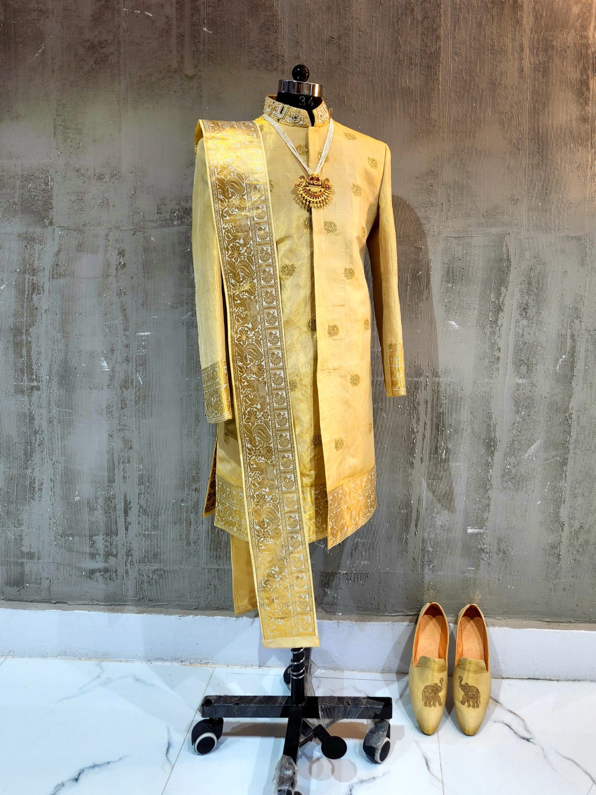 Royal Gold Tissue Banarasi Sherwani