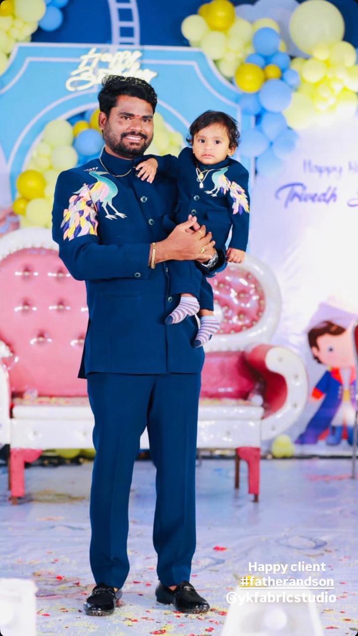 Teal Peacock Plume Father & Son Jodhpuri Set