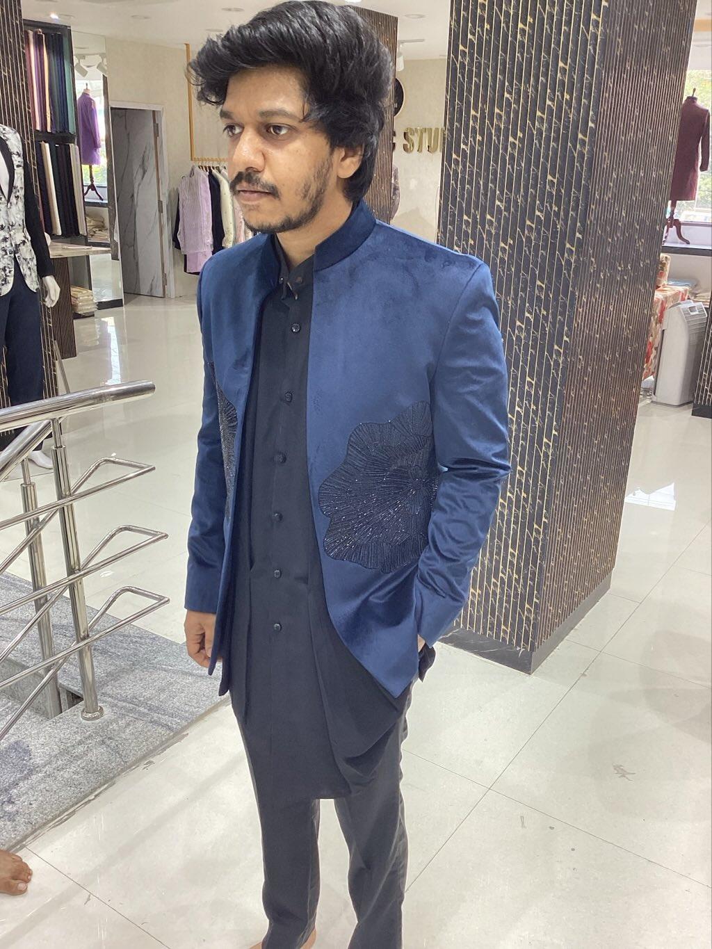 Royal Blue Suede Bloom Jodhpuri