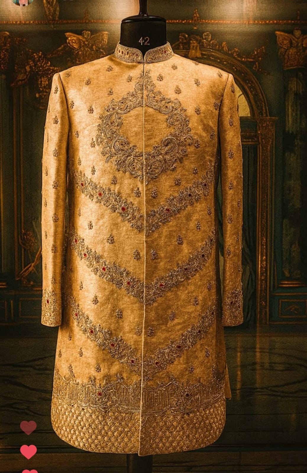 Antique Gold Zardozi Sherwani