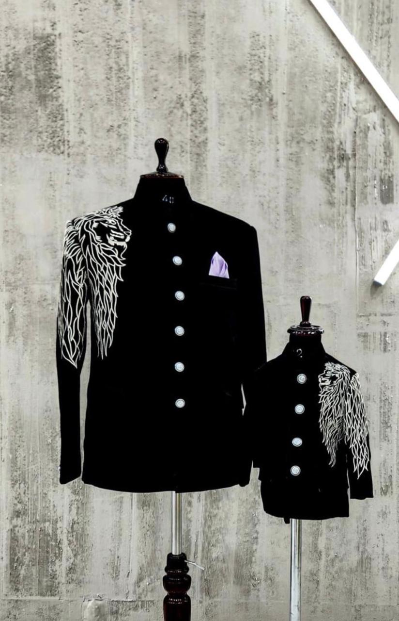 Black Ivory Lion Mane Father & Son Jodhpuri Set