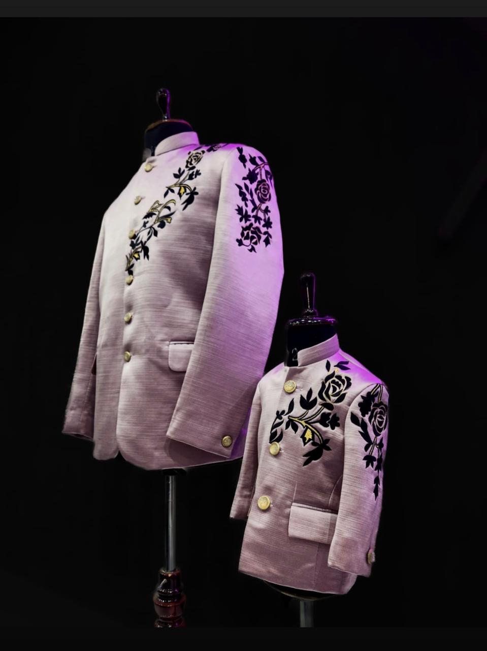 Lilac Velvet Rose Father & Son Jodhpuri Set