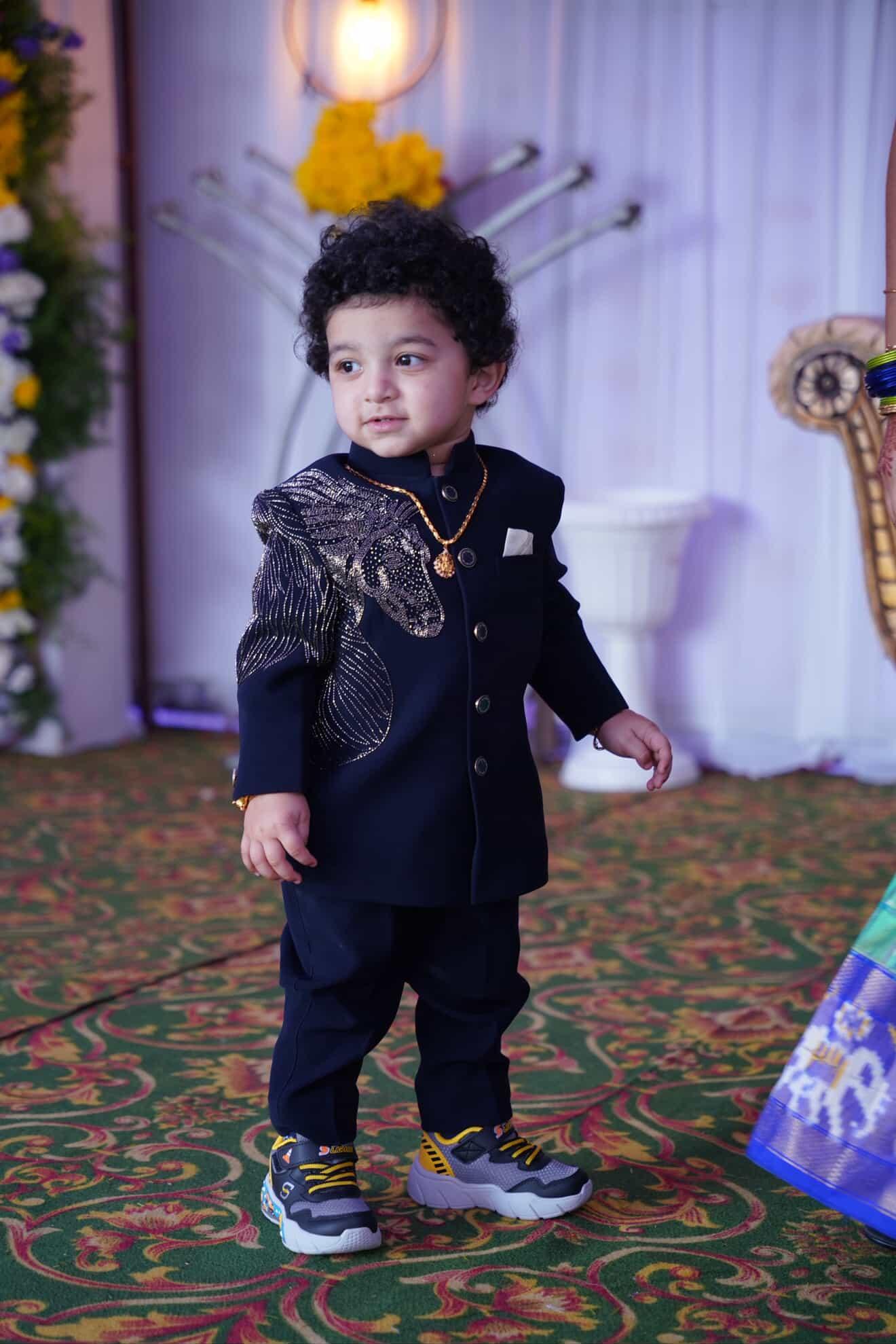 Kids Navy Gold Lion Jodhpuri