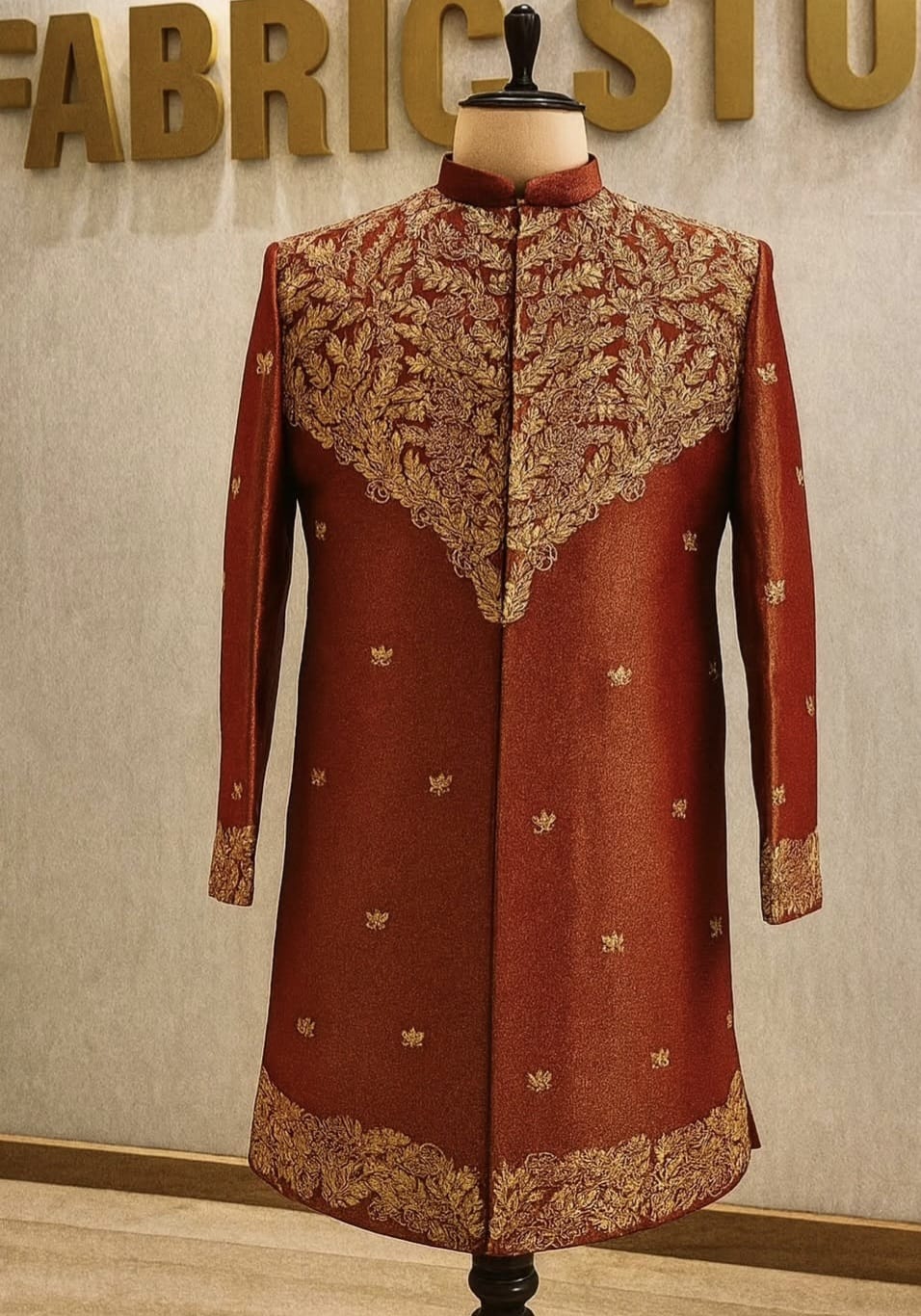 Maroon Gold Leaf Sherwani
