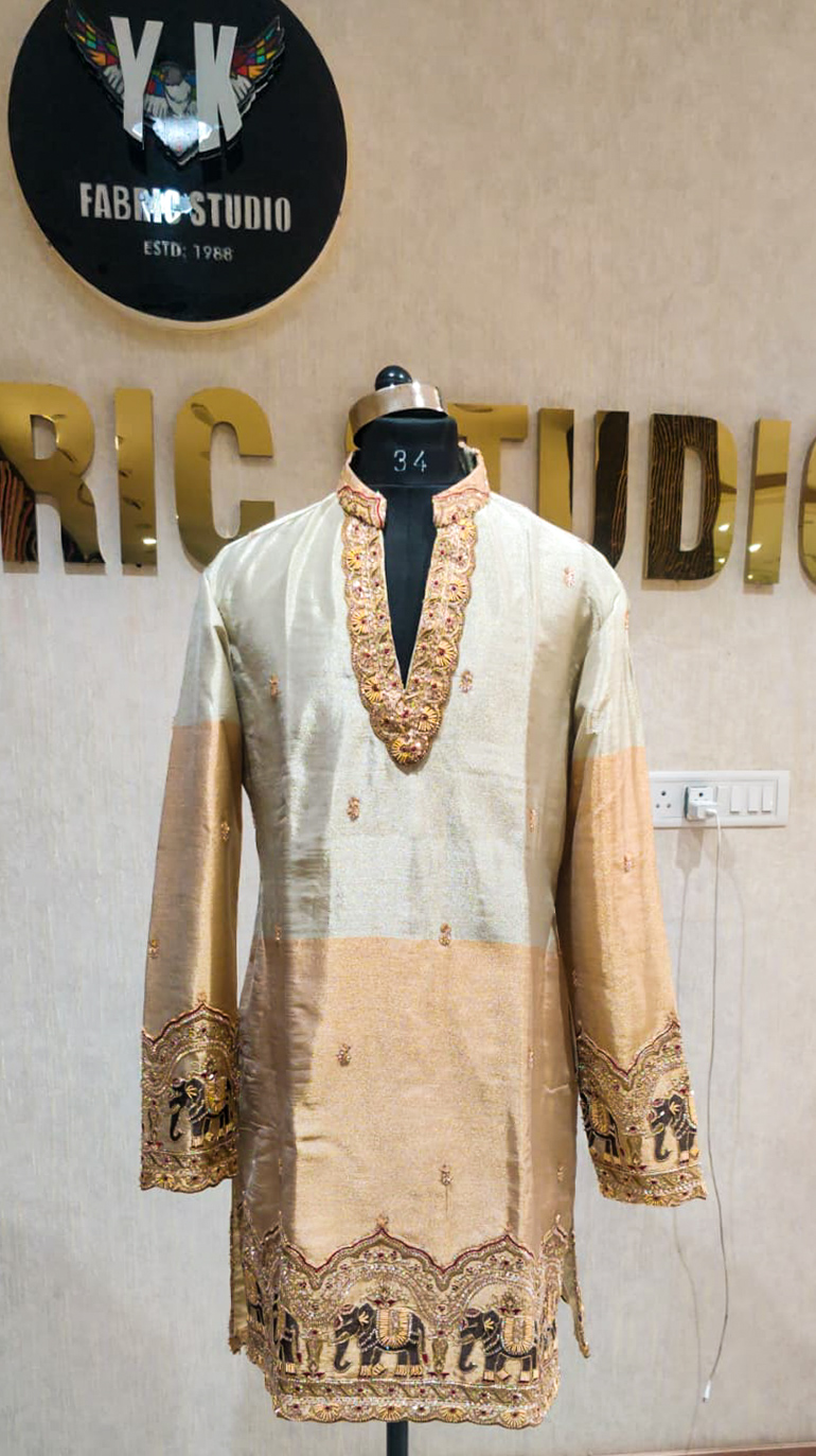 Gold Tissue Elephant Hem Kurta