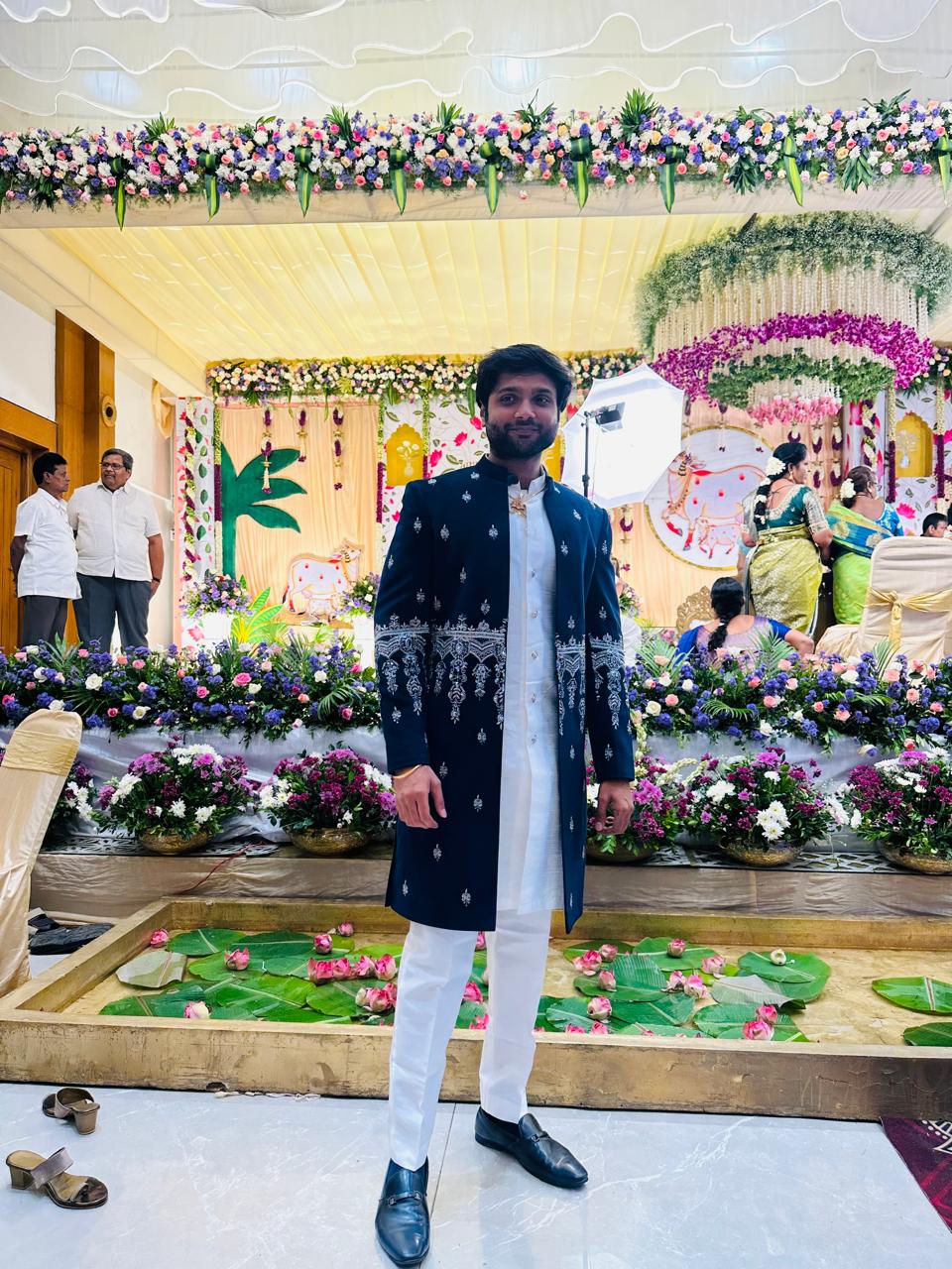 Navy Silver Thread Indo-Western Sherwani Jacket