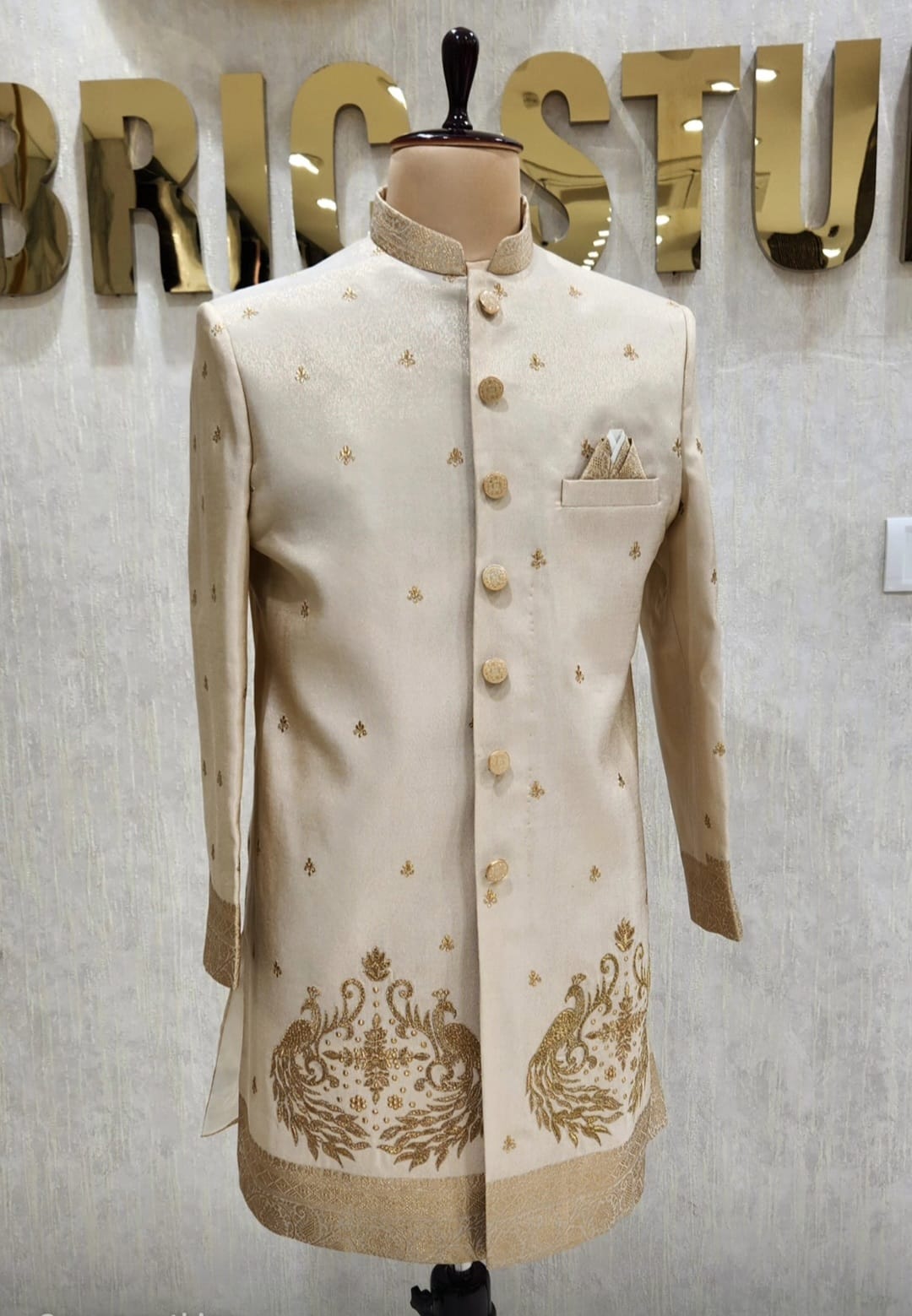 Ivory Peacock Zari Sherwani