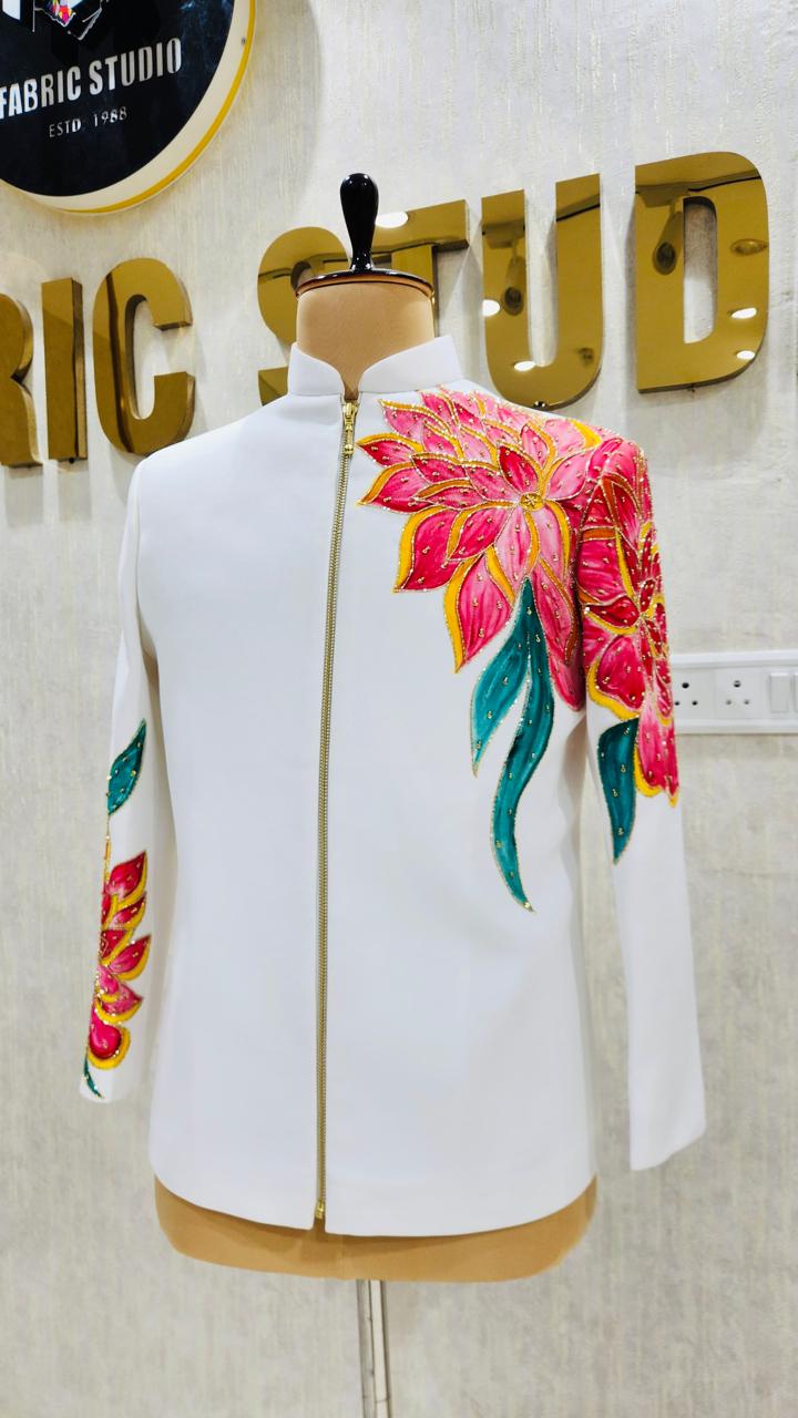 White Lotus Bloom Zip Jodhpuri