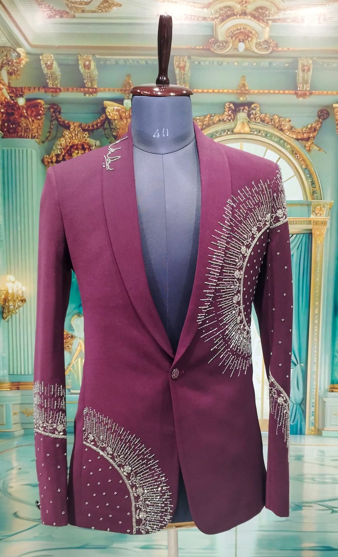 Wine Crystal Starburst Tuxedo Blazer